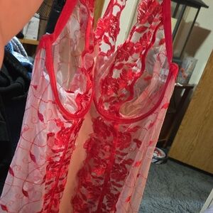 Torrid Red Sheer Lace Chemise